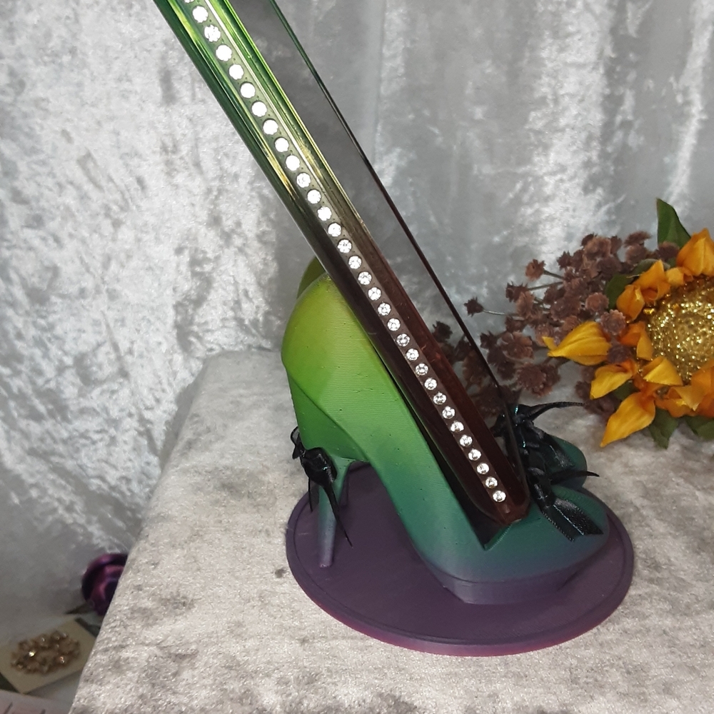 Handmade 3D Printed High Heel Shoe Cell Phone Holder With Bows Gradient Colorway - Picture 6 of 11